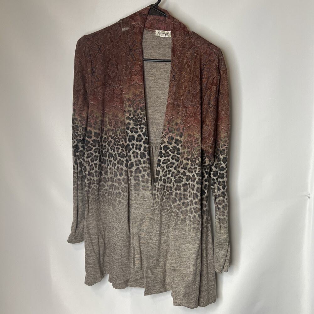 One World Womens Size XL Long Sleeve Open Cardigan Floral Animal Cottagecore